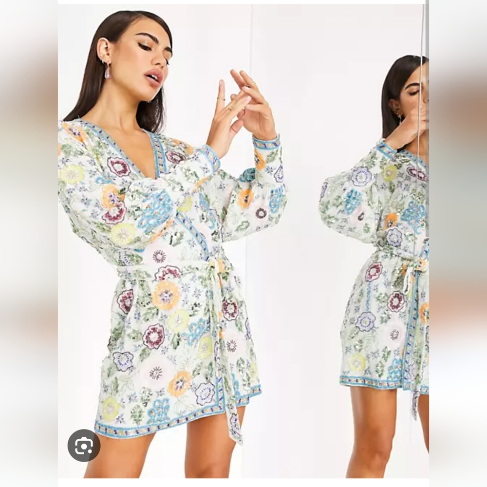Asos edition floral embellished floral wrap mini dress